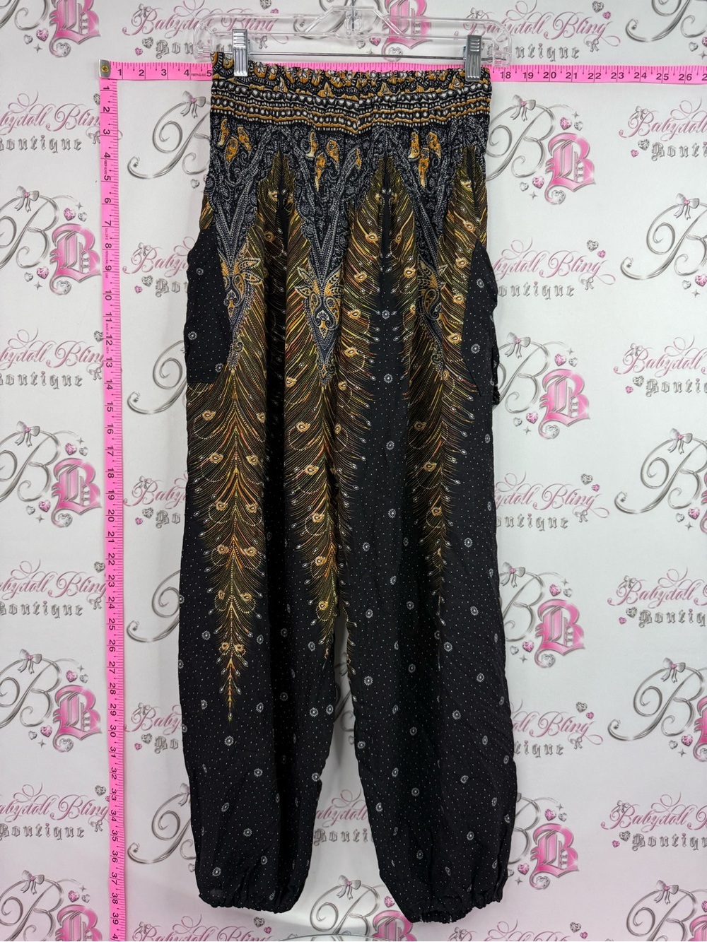 Thailand pants classic pockets stretch Boho Black & Gold Printed Harem Pants